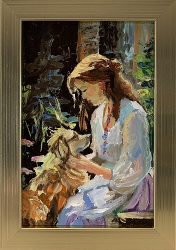 Unconditional Love. Woman with her dog. par Vita Schagen, Peinture en vente sur Singulart