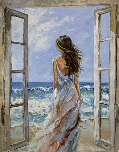 Woman and ocean. di Vita Schagen, Pittura in vendita su Singulart