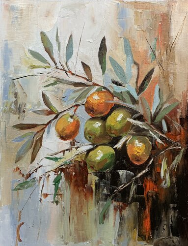 Olive branch with olives. par Vita Schagen, Peinture en vente sur Singulart