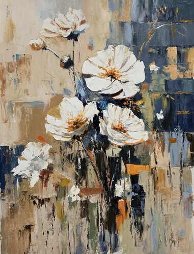 White flowers abstraction. di Vita Schagen, Pittura in vendita su Singulart