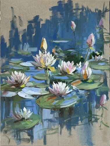 Water Lily Symphony. van Vita Schagen, Schilderij te koop op Singulart