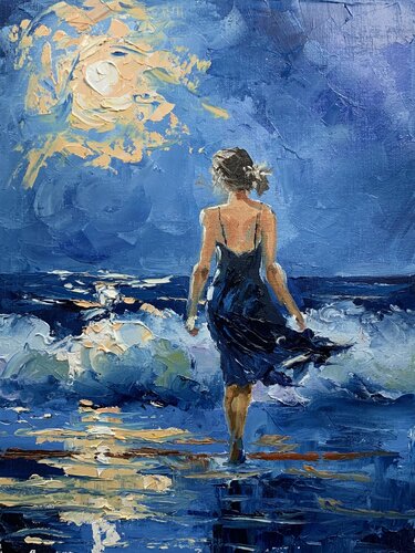 Moon night by the sea. von Vita Schagen, Malerei kaufen auf Singulart