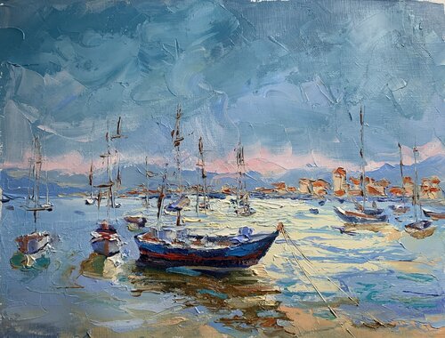 Harbor in Morning Mist. par Vita Schagen, Peinture en vente sur Singulart