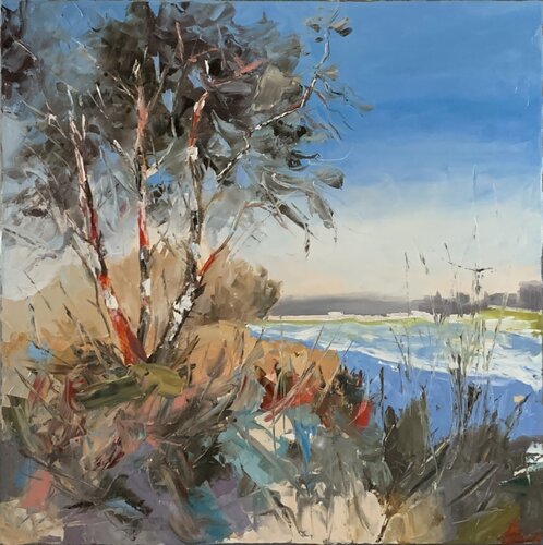 Autumn tree in winter by a river. von Vita Schagen, Malerei kaufen auf Singulart