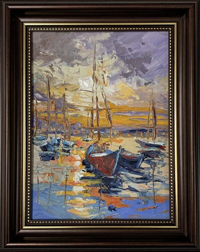 Serene Sunset with yachts. par Vita Schagen, Peinture en vente sur Singulart