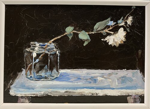 Solitary Beauty. White rose flower. par Vita Schagen, Peinture en vente sur Singulart