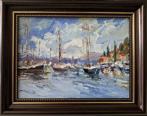 Harbor Serenity. Yachts and sailing boats. by Vita Schagen, 絵画 for Sale on Singulart