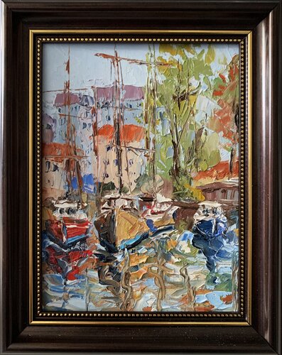 Coastal Kaleidoscope of yachts. Yachts and sailing boats. di Vita Schagen, Pittura in vendita su Singulart