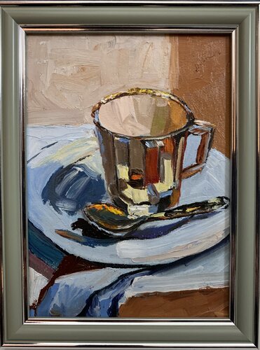 Gold coffee tea cup. Still life. von Vita Schagen, Malerei kaufen auf Singulart
