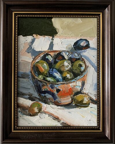 Green black olives. van Vita Schagen, Schilderij te koop op Singulart