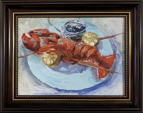 Lobster, lemon and black caviar. von Vita Schagen, Malerei kaufen auf Singulart