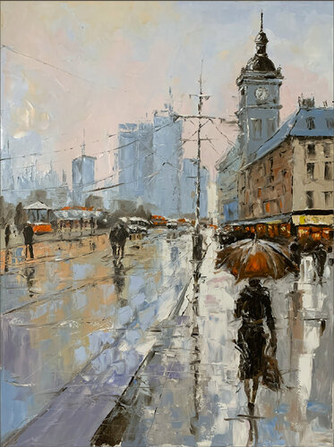 Woman in City Rain Elegy. van Vita Schagen, Schilderij te koop op Singulart