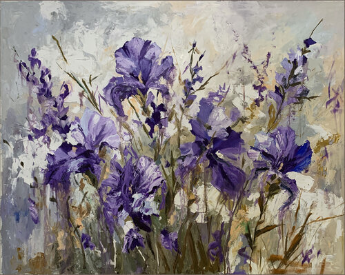 Lavender Breeze of irises. van Vita Schagen, Schilderij te koop op Singulart