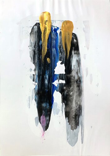 Golden hair.  Abstract woman female figures. par Vita Schagen, Peinture en vente sur Singulart