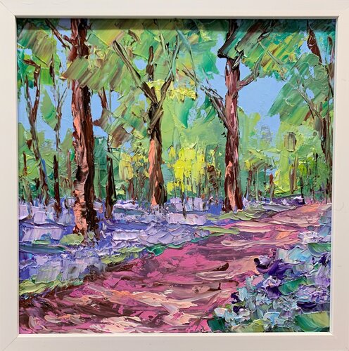 A glade of bluebells in the summer forest de Vita Schagen, Pintura a la venta en Singulart