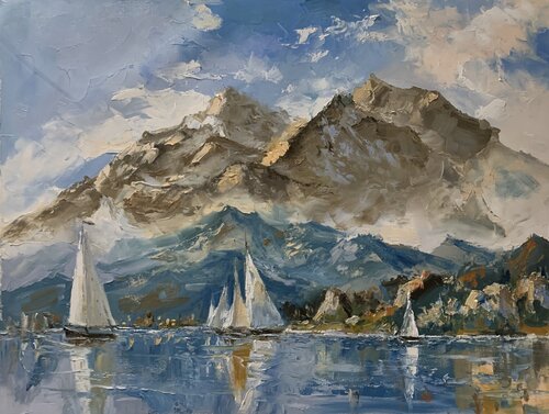 Geneva Sail Dreams,Alps. par Vita Schagen, Peinture en vente sur Singulart