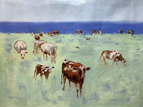Landscape with cows. von Vita Schagen, Malerei kaufen auf Singulart