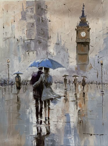 Big Ben's Rainy Kiss. London. par Vita Schagen, Peinture en vente sur Singulart
