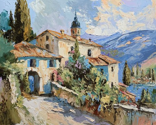 Tuscan villa on the lake. by Vita Schagen, Painting for Sale on Singulart