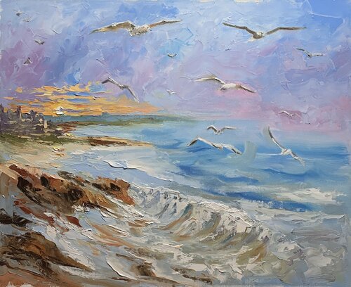 Seagulls over the tide. von Vita Schagen, Malerei kaufen auf Singulart