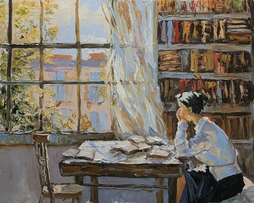 Quiet moment in a library. by Vita Schagen, Painting for Sale on Singulart