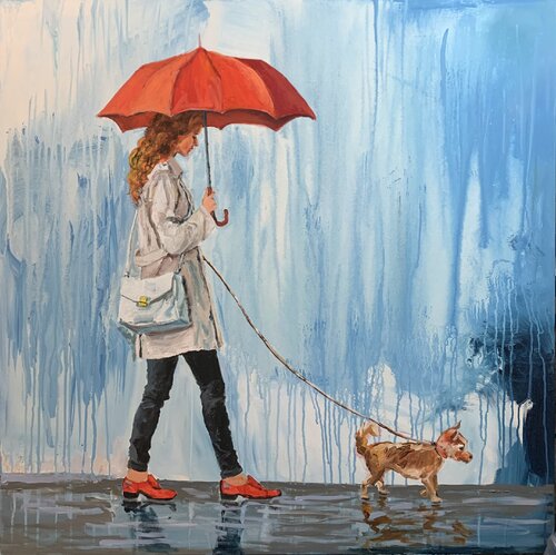 Girl and dog. de Vita Schagen, Pintura a la venta en Singulart