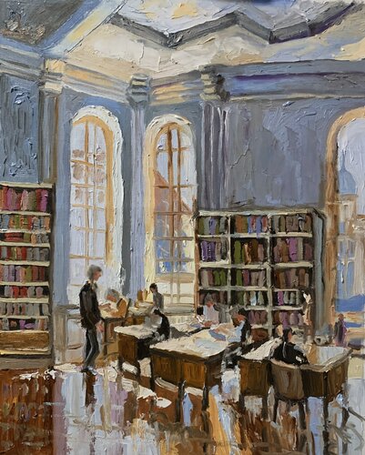 Open public library. Interior with books. par Vita Schagen, Peinture en vente sur Singulart