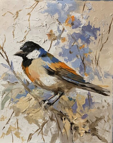 Winter Guest. The Varied Tit. by Vita Schagen, Painting for Sale on Singulart