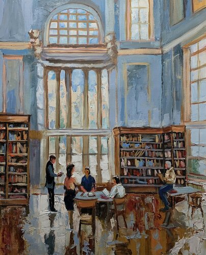 Public library, interior with books.#10 by Vita Schagen, Painting for Sale on Singulart