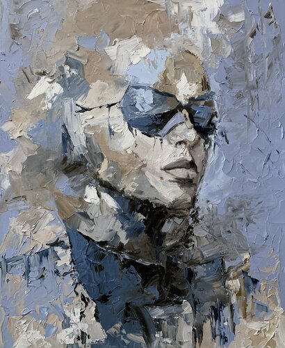 Incognito. The Blue Gaze. Sei-abstract woman's portrait. by Vita Schagen, Painting for Sale on Singulart
