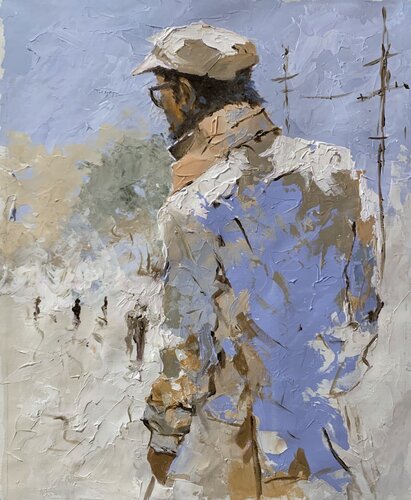 Waiting man in Blue. by Vita Schagen, Painting for Sale on Singulart