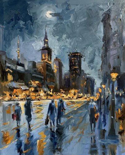 Night city lights. par Vita Schagen, Peinture en vente sur Singulart