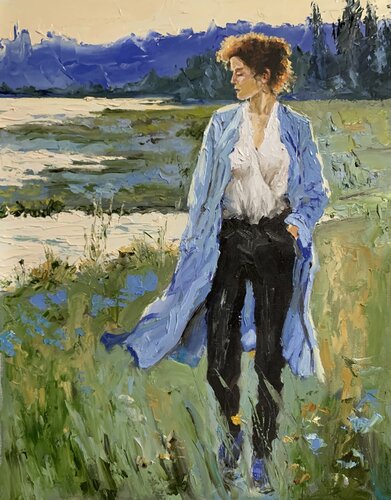 Blue Meadow Walk. de Vita Schagen, Pintura a la venta en Singulart