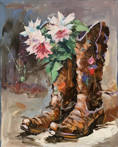 Cowboy Boot Bouquet. di Vita Schagen, Pittura in vendita su Singulart