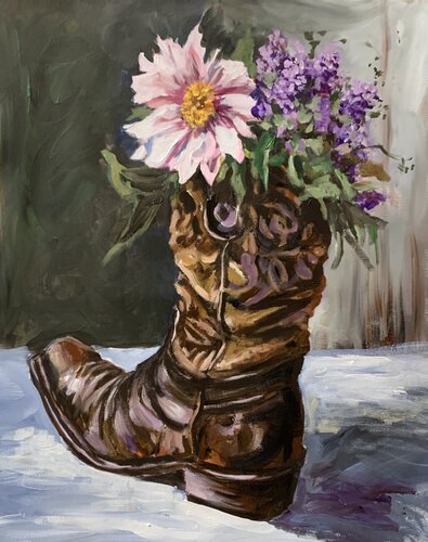 Cowboy Boot with Wildflowers. par Vita Schagen, Peinture en vente sur Singulart