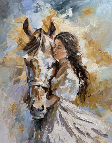 Woman with Horse Portrait. by Vita Schagen, Painting for Sale on Singulart