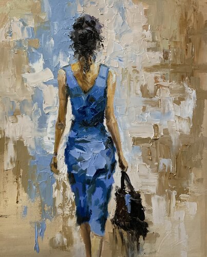 Woman in Blue dress. de Vita Schagen, Pintura a la venta en Singulart