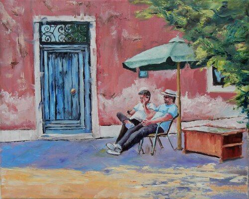 Cityscape. People in the city. Italy di Vita Schagen, Pittura in vendita su Singulart