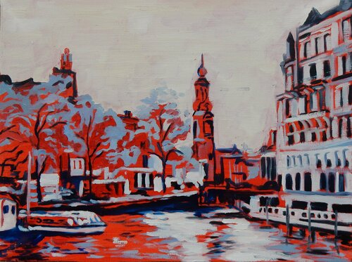 Streets scene in Amsterdam. Cityscape par Vita Schagen, Peinture en vente sur Singulart