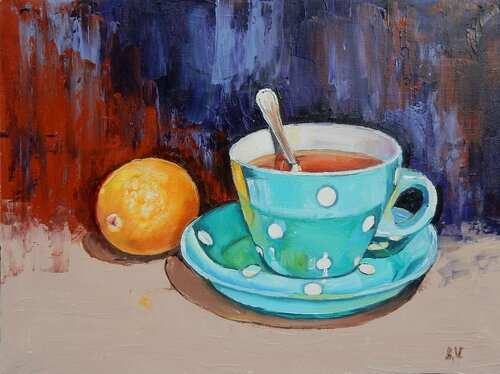 Teatime. still life: tea cup and lemon. Vita Schagen