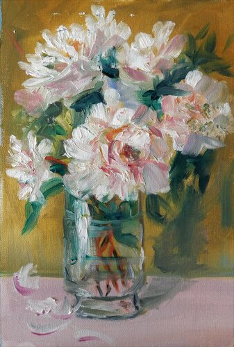 Bright flowers, bouquet. Peonies. par Vita Schagen, Peinture en vente sur Singulart