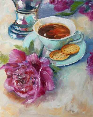 Still life with a tea cup. par Vita Schagen, Peinture en vente sur Singulart