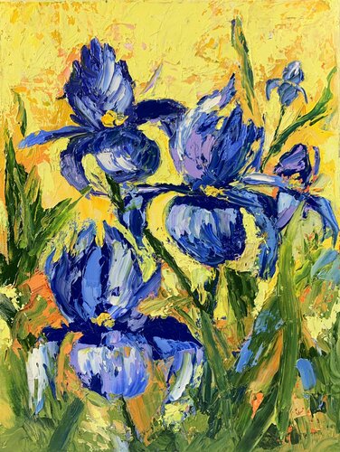 Bright flowers, bouquet. Irises. par Vita Schagen, Peinture en vente sur Singulart