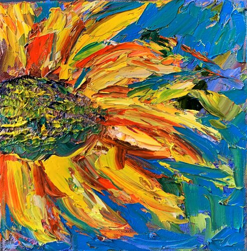 Sunflower. Impasto, palette knife. Vita Schagen
