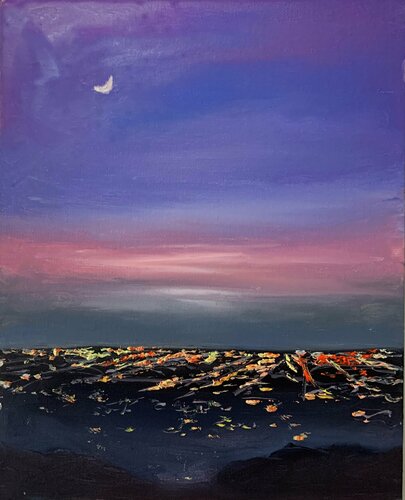 Amsterdam at night. Cityscape par Vita Schagen, Peinture en vente sur Singulart