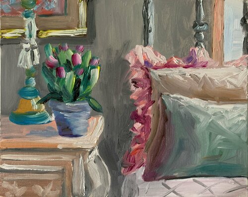Room interior with a bed par Vita Schagen, Peinture en vente sur Singulart