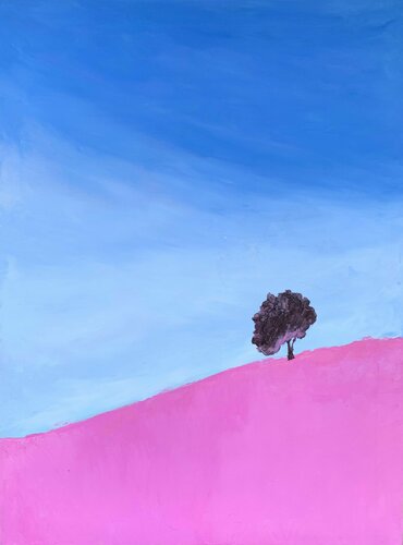 Abstract landscpae with a tree. Palette knife de Vita Schagen, Pintura a la venta en Singulart