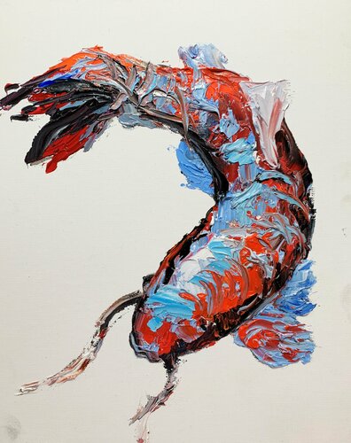 KOI fish. palette knife, impasto. van Vita Schagen, Schilderij te koop op Singulart