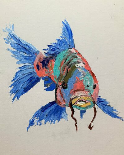 Fish. palette knife, impasto. par Vita Schagen, Peinture en vente sur Singulart