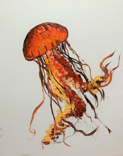 Jelly Fish. palette knife, impasto. par Vita Schagen, Peinture en vente sur Singulart